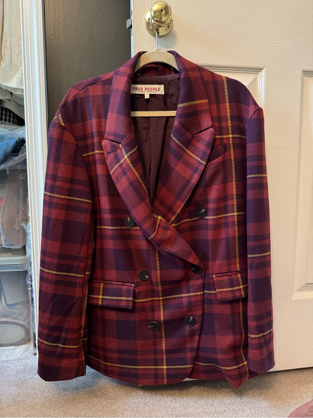 Free People Dean Burgundy Double-Breasted Blazer. Excellent condition. Size S.